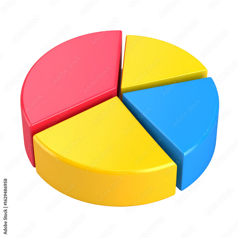 Obraz premium Colorful segmented pie chart displaying analytics on transparent background