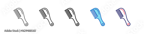 Comb Icon In 5 Different Styles Set Collection.   