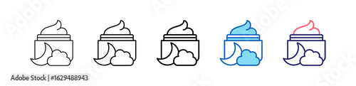 Night Cream Icon In 5 Different Styles Set Collection.   