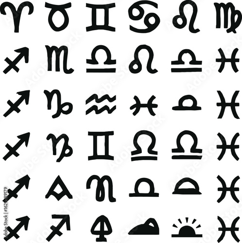 Black and White Zodiac Sign Pattern Astrology Horoscopes and Celestial Symbols
