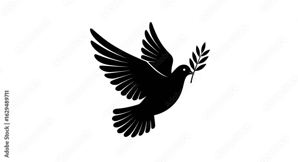 Fototapeta premium Black Dove with Olive Branch Silhouette Symbolizing Peace and Hope