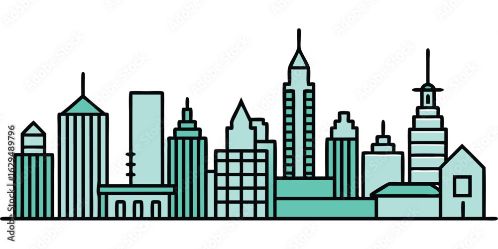 Obraz premium City skyline vector illustration with landmark building silhouettes