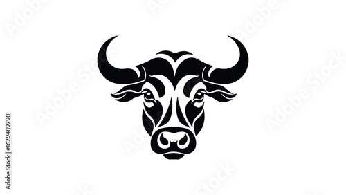 bull with horns simple beautiful black and white shape vector illustration, simple cute tribal bull shape vector illustration black and white shape
