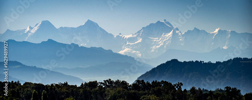 Panoramic View of Snow-Capped Mountain Range in Bern, Switzerland