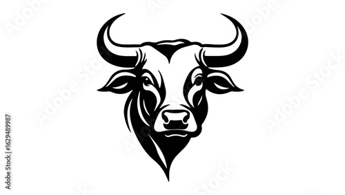 bull watching sideways black and white vector illustration