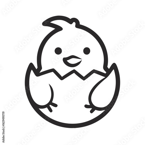 Baby chick in eggshell outline icon