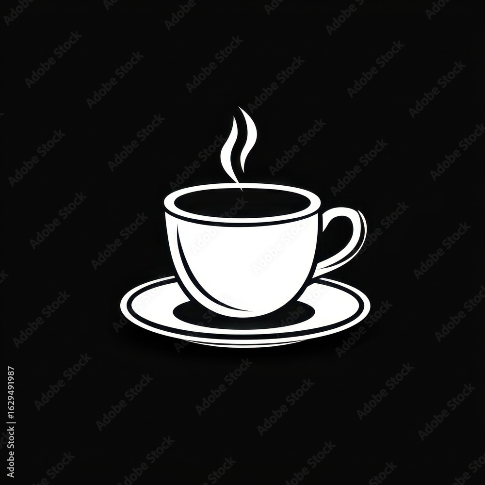 Fototapeta premium Coffee cup icon on black background.