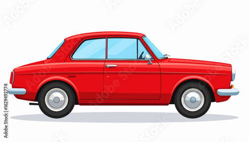 Side view of a red vintage classic car. A retro coupe automobile illustration isolated on a white background. Vector graphic.