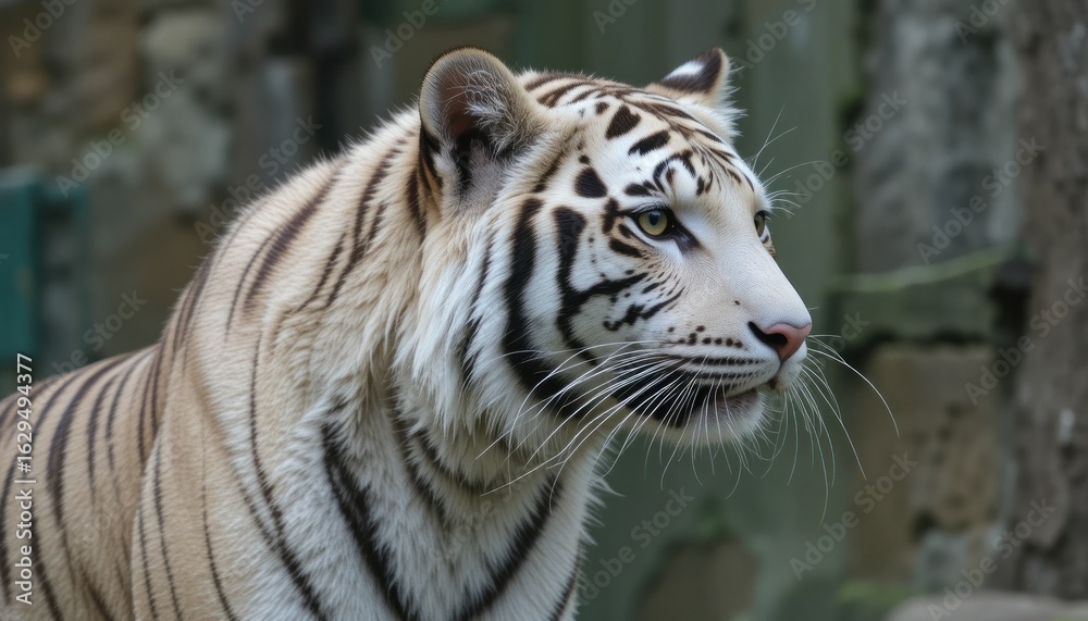 Fototapeta premium Majestic White Tiger Portrait: A Captivating Look