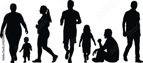 Diverse family silhouettes show active healthy lifestyles together