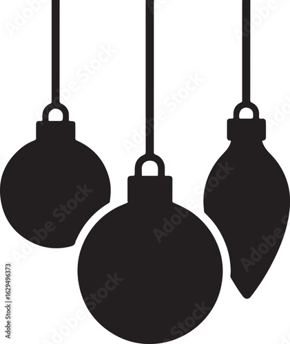 Silhouette vector of Christmas tree baubles in classic round shapes. Perfect for festive decor and holiday designs.