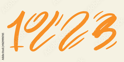 Vector art of handwritten orange numbers 1, 2, 3 in a simple graphic style, conveying sequence and progression, isolated on white background.
