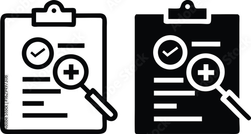 Medical Report Analysis Icon Vector, Health Document Check Symbol, Clipboard Magnifier Illustration