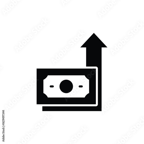 Cost increase icon. Glyph style. Money rise, salary up, profit gain, financial chart, exchange rate. Silhouette solid symbol.