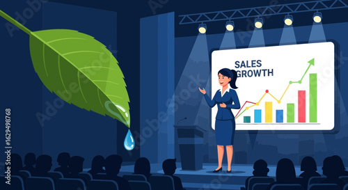 Sustainable sales growth presentation showcasing environmental responsibility and business
