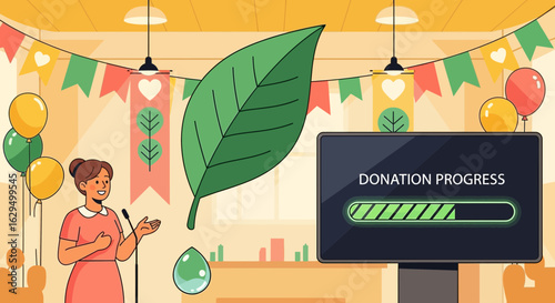 Illustration of a fundraiser event for environmental protection with donation progress
