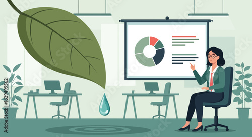 Sustainable Business Practices Presentation Featuring Woman in an Office Setting