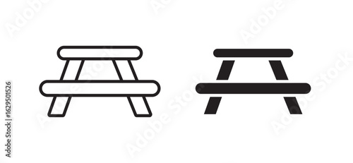 Camping table icon in black modern and lines and solid. Beach chair icon set in black glyph style. silhouette collection
