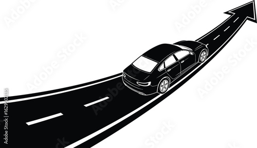 Car on road with arrow indicating progress