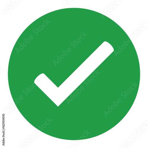 Green circle with white check mark isolated on a transparent background