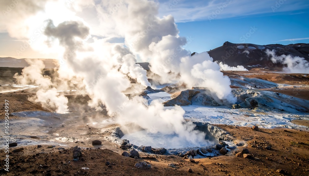 Iceland's Dramatic Geothermal Landscape: Steam Vents and Volcanic Terrain Iceland's Dramatic Geothermal Landscape: Steam Vents and Volcanic Terrain