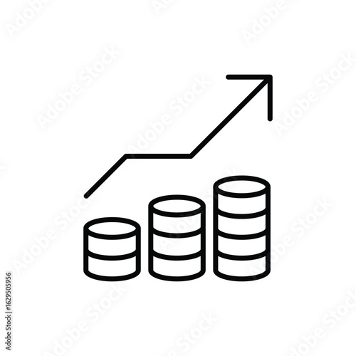 Price increase icon. Outline style. Money growth, rising cost, profit gain, stock market trend, financial chart, income forecast, investment value, currency rate. Thin line symbol.
