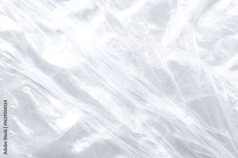 Obraz premium Abstract Plastic Texture: A high-angle, photorealistic view of transparent plastic, captured with intricate detail, revealing a subtly textured surface that evokes a sense of ephemeral lightness.