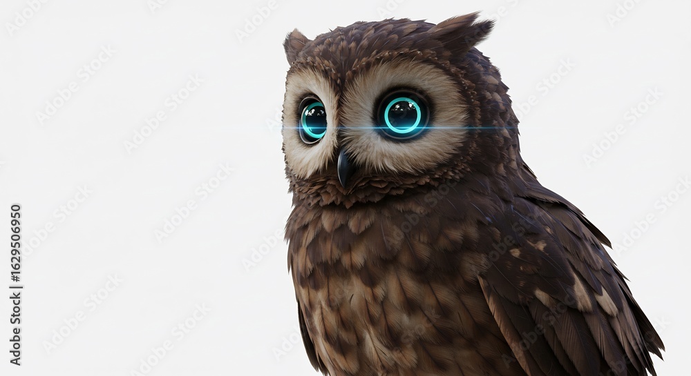 Obraz premium Eule blickt ruhig sanft leuchtenden Augen weichem Licht. AI Generated