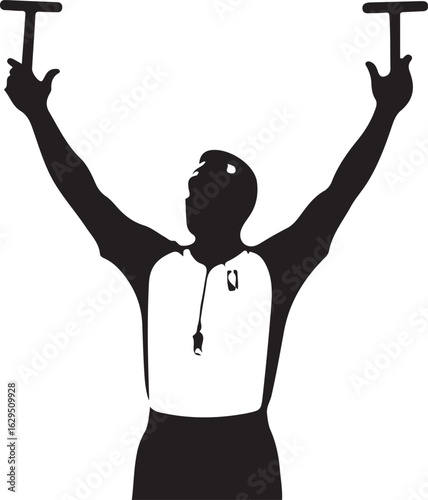 Silhouette of referee signaling with both hands