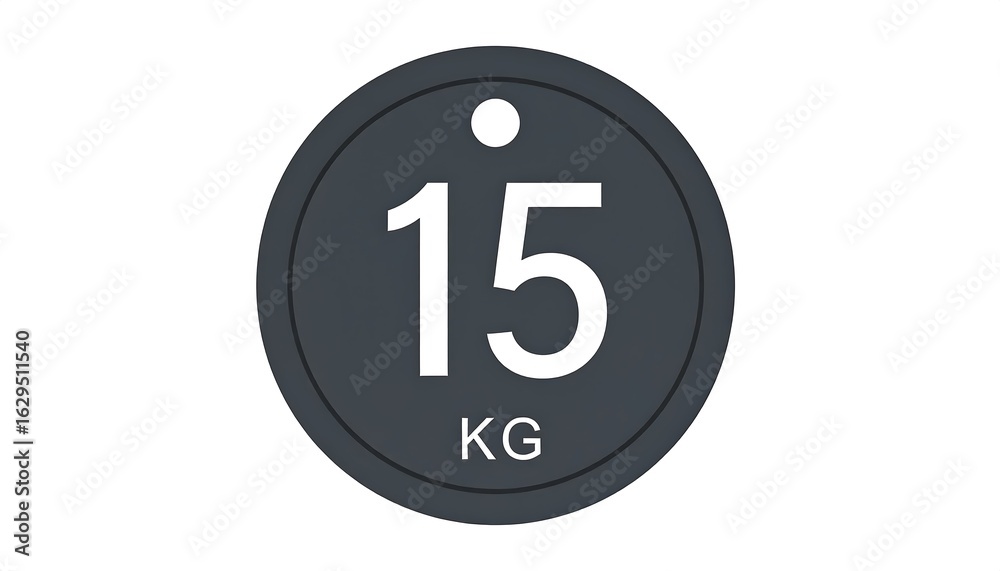Illustration of a fifteen kilogram weight plate for strength training equipment Illustration of a fifteen kilogram weight plate for strength training equipment