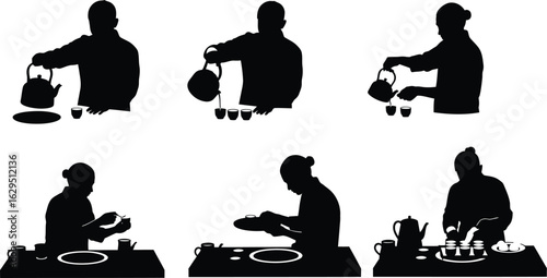 Graceful tea ceremony silhouettes capture cultural heritage and mindful moments