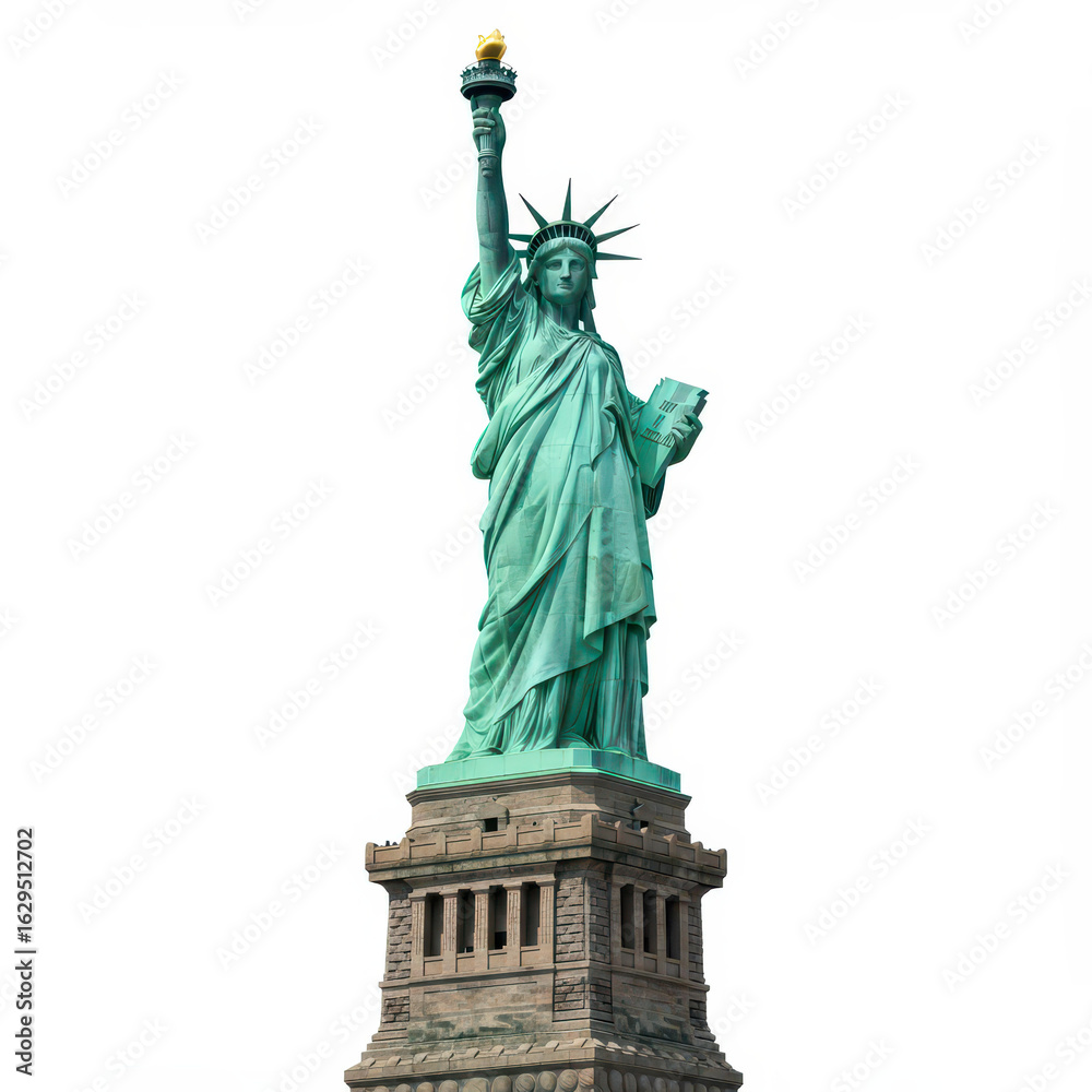 Naklejka premium Statue of Liberty Isolated on White Background - Iconic American Symbol of Freedom