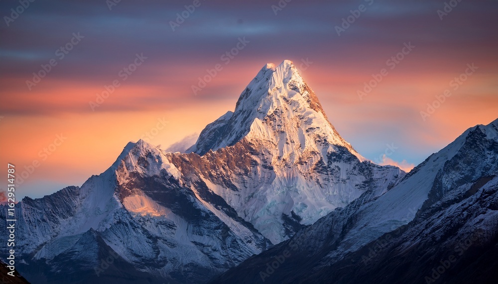 Obraz premium snow capped mountain peak at sunrise