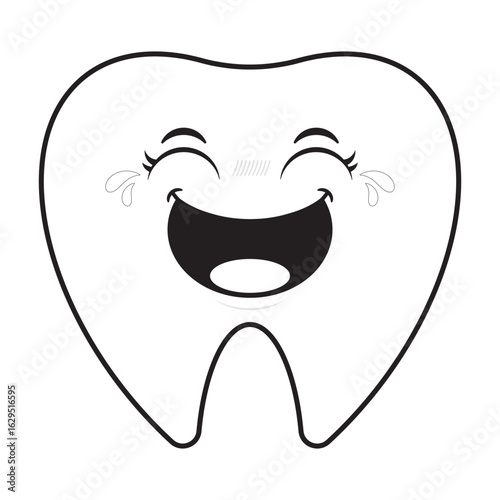 line tooth laughing face cartoon cute