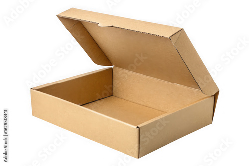 Open empty cardboard box, isolated on transparent background