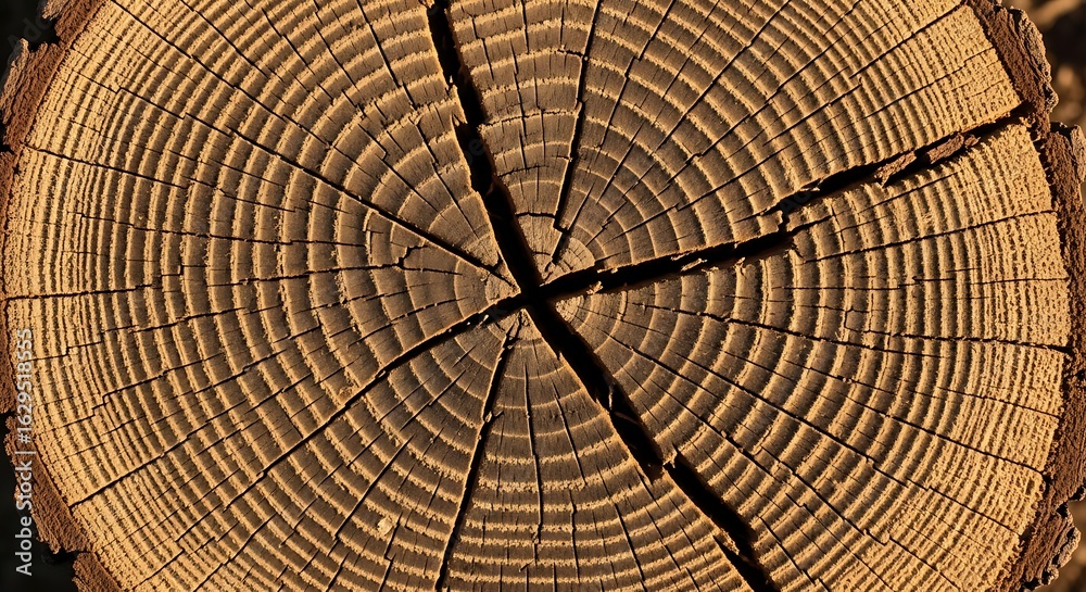Fototapeta premium Rings of time tell the story of an ancient tree marked by age and weathered seasons with rough
