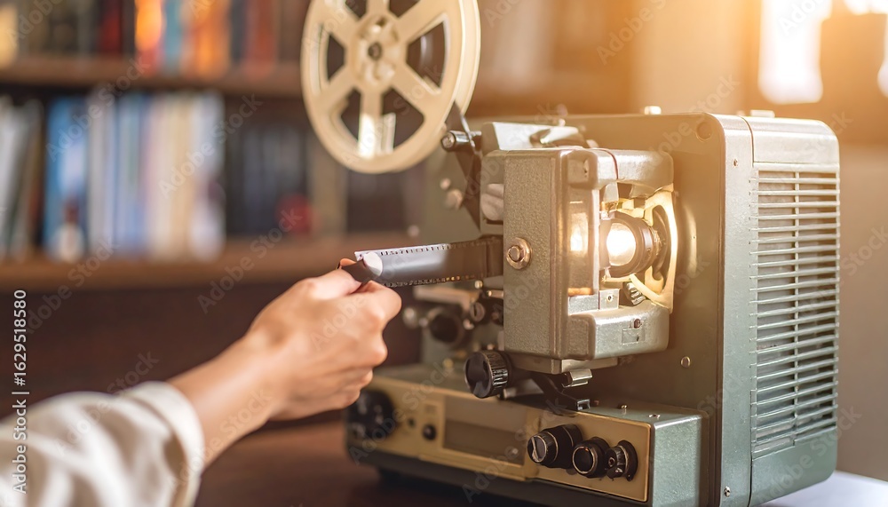 Fototapeta premium Vintage film projector use