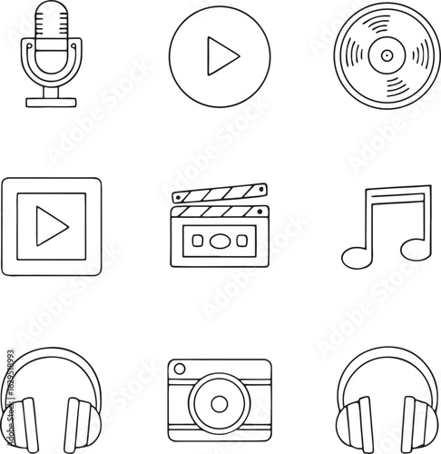 Multimedia and Music Outline Icons Set