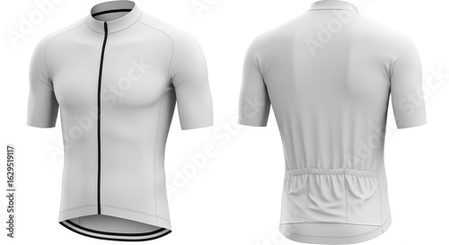 Blank short sleeve cycling jersey mockup for custom apparel design. Front and back view of athletic sportswear template.