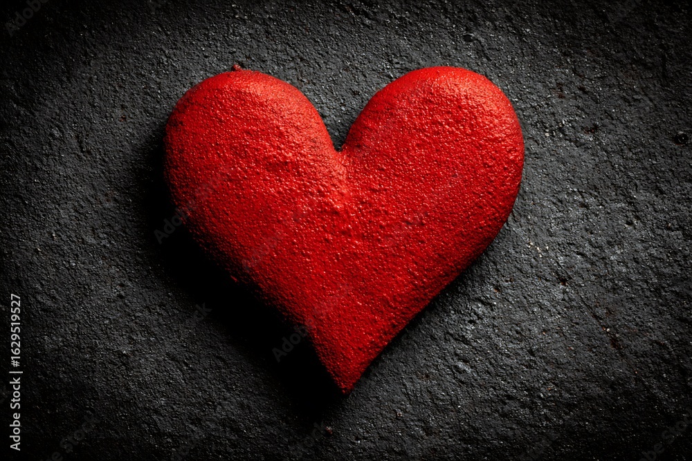 Obraz premium bold red heart on dark textured background minimalist emotion 