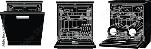 Modern dishwasher interior views showcasing clean dish loading