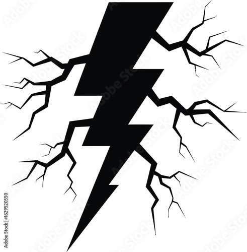 A striking black lightning bolt graphic with crackling energy emanating from its sides, creating a powerful and dynamic visual effect for design projects.