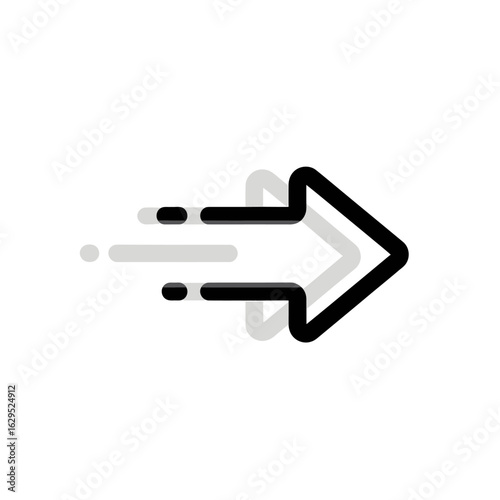 A stylized black arrow with a shadow effect indicating movement and direction on a white background.