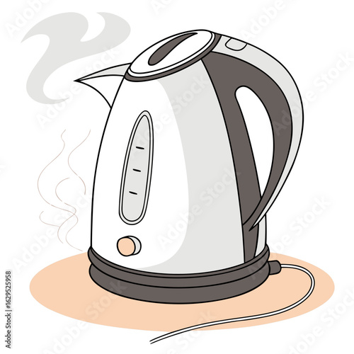 Electric kettle with steam isolated on white background