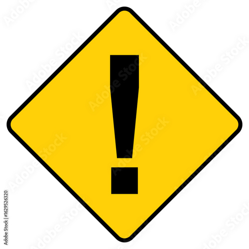 Yellow Diamond Warning Sign with Black Exclamation Point Symbol