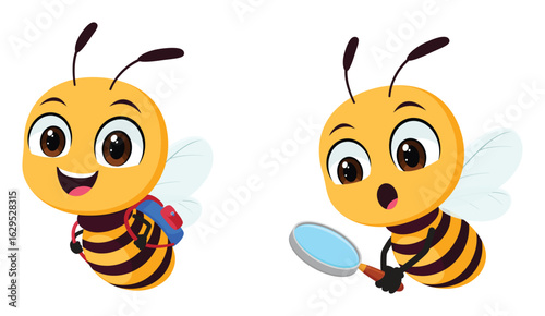 Cute bee mascot cartoon with different expression