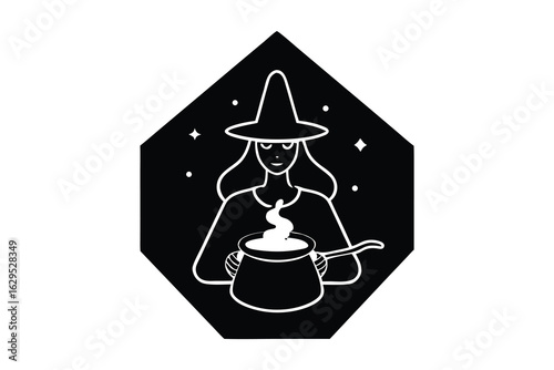 witch brewing potion vector icon