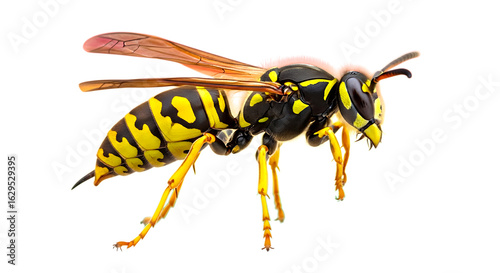 Detailed close up of a yellow jacket wasp isolated on transparent background
