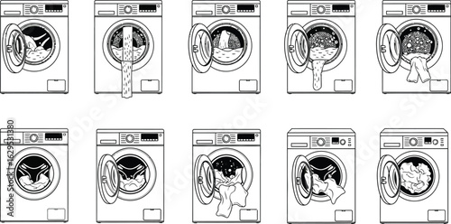 Washing machine load stages illustrated step-by-step