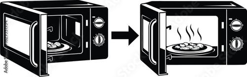 Microwave cooking process shown in stages